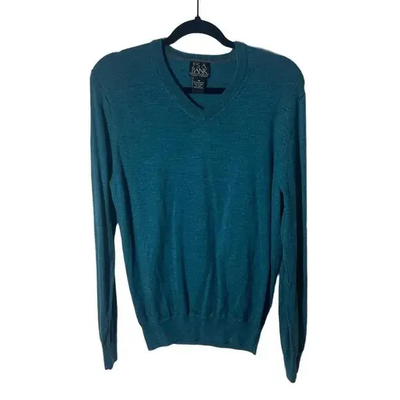Jos. A. Bank M Teal V-Neck Merino Wool Sweater Washable - Picture 3 of 7